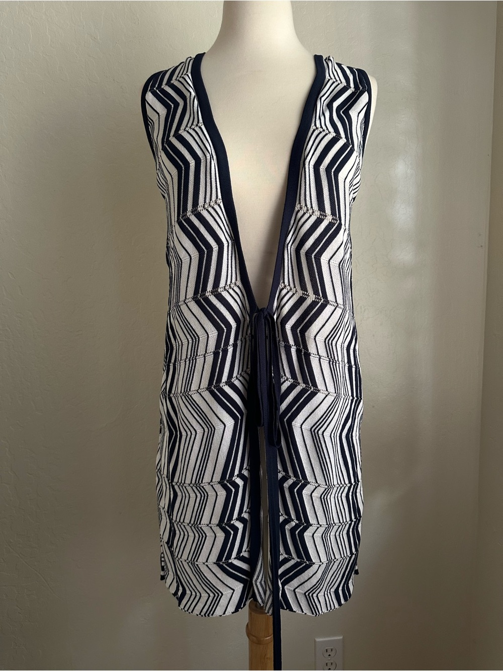 Trina Turk Navy and White Chevron Tie-Front Mini Dress